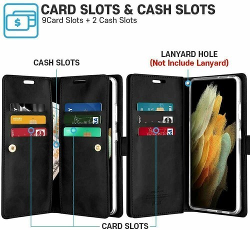 Fit S21 Plus Ultra 5G/ S20 Plus Ultra Leather Gel Wallet Flip 9 Card Slot Cover - Picture 2 of 14