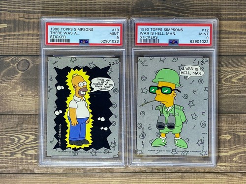 1990 Topps Simpsons #12 Bart And #13 Homer Sticker PSA9