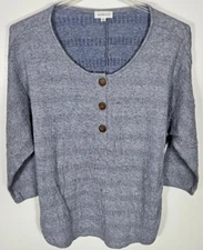 Westbound Women's Size XL Blue Shirt Top 3/4 Sleeve 1/4 Button Classic Neckline