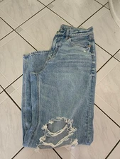 American Eagle Strigid Super High Waist Baggy Straight Distressed Jeans 4