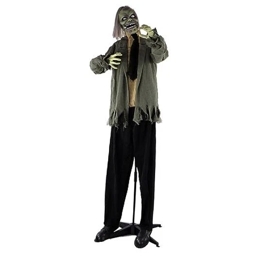  Life-Size Scary Talking Zombie Halloween Animatronic with 71" Standing Zombie