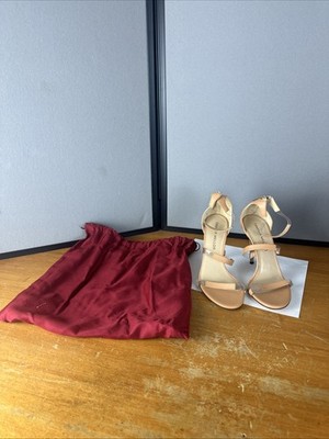 Tamara Mellon Frontline Beige Patent Leather Sandals Heels EU 37.5 US 7