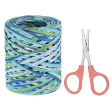 Raffia Ribbon, Natural Raffia String with Scissor, Dark Blue/Green, 218 Yards