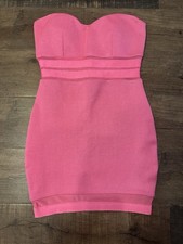 2b Bebe Hot Pink Bodycon Tube Dress With Mesh Insets Size Med