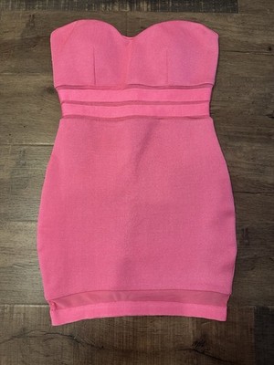 2b Bebe Hot Pink Bodycon Tube Dress With Mesh Insets Size Med
