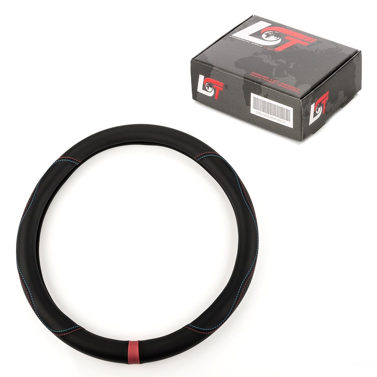 Steering wheel cover Ø 38 cm 15"" black red blue for PEUGEOT