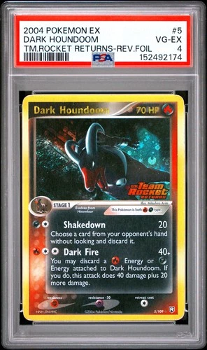 2004 POKEMON EX TEAM ROCKET RETURNS #5 DARK HOUNDOOM-REVERSE FOIL PSA 4