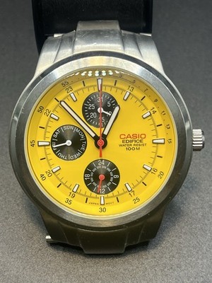 Casio Edifice EF -305-9AV Rare Yellow Dial Steel New Battery Tested Working