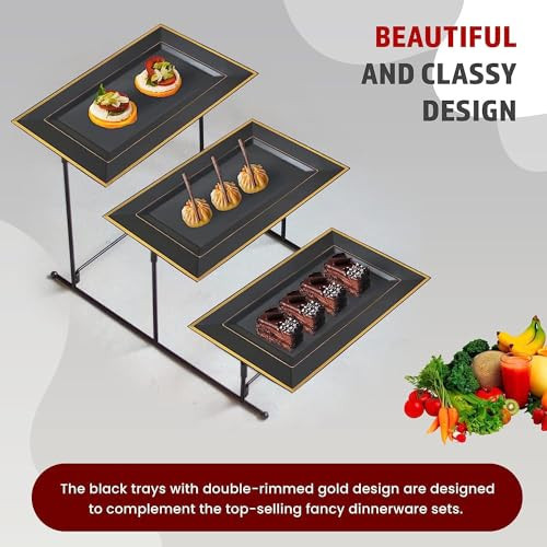 Hard Plastic Serving Tray Set, Black & Gold Rim Disposable Trays & Platters - Bild 6 von 6