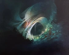 Original Surrealist landscape painting, acrylic on canvas, 10x8 in., forest