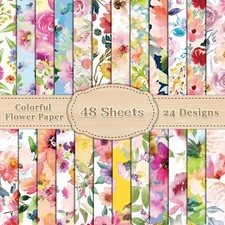 48PCS Floral Pattern Paper Double Sided Watercolor Flower Scrapbook Specialty Pa