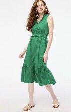 NWT J.Crew Factory Women’s Tie Front Sleeveless Tiered Midi Dress Green Size 14