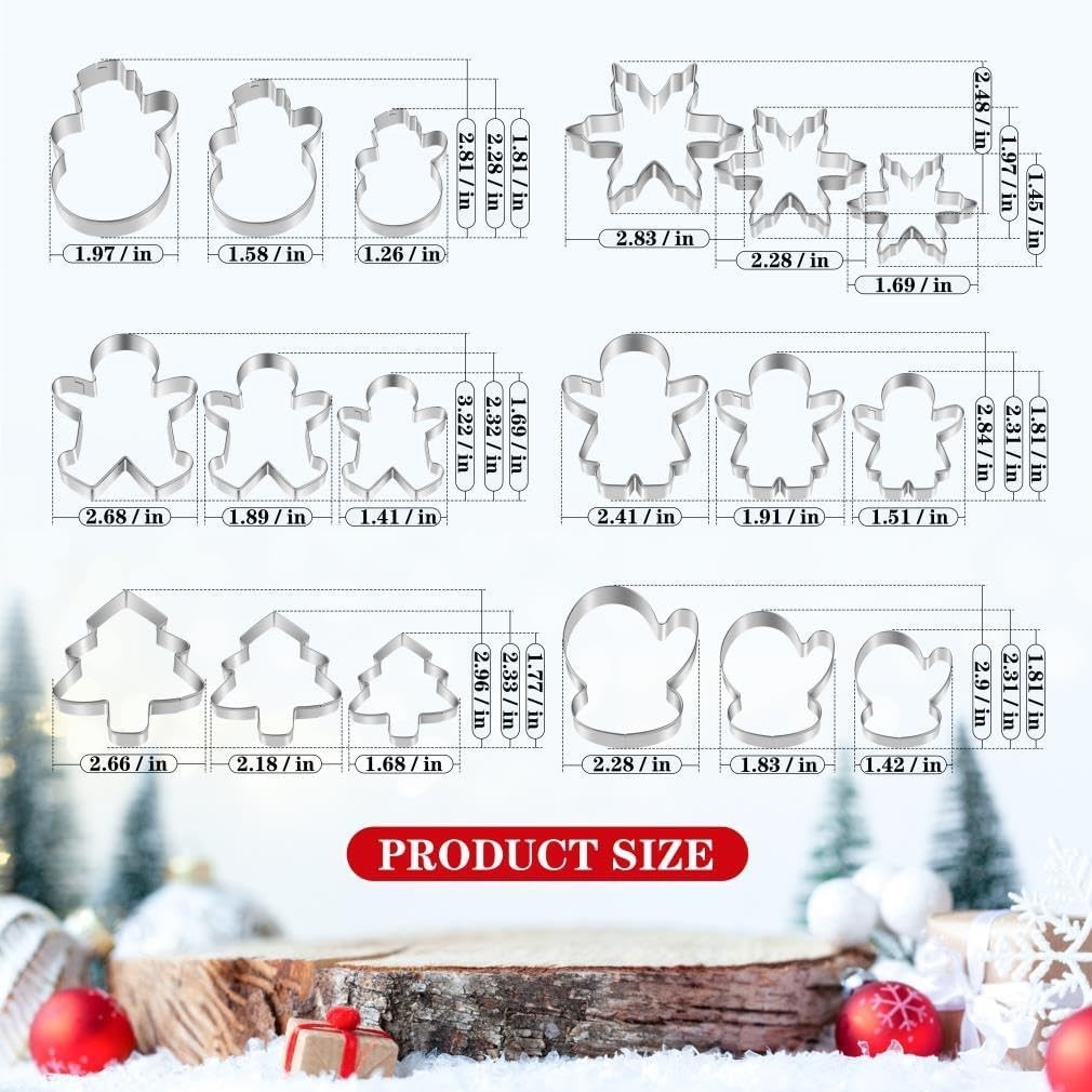 Christmas Cookie Cutter Set 18 Piece, Stainless Steel Shapes