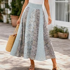 Vintage Patchwork Paisley Midi Maxi Skirt Blue Boho Euro Summer Cottagecore S