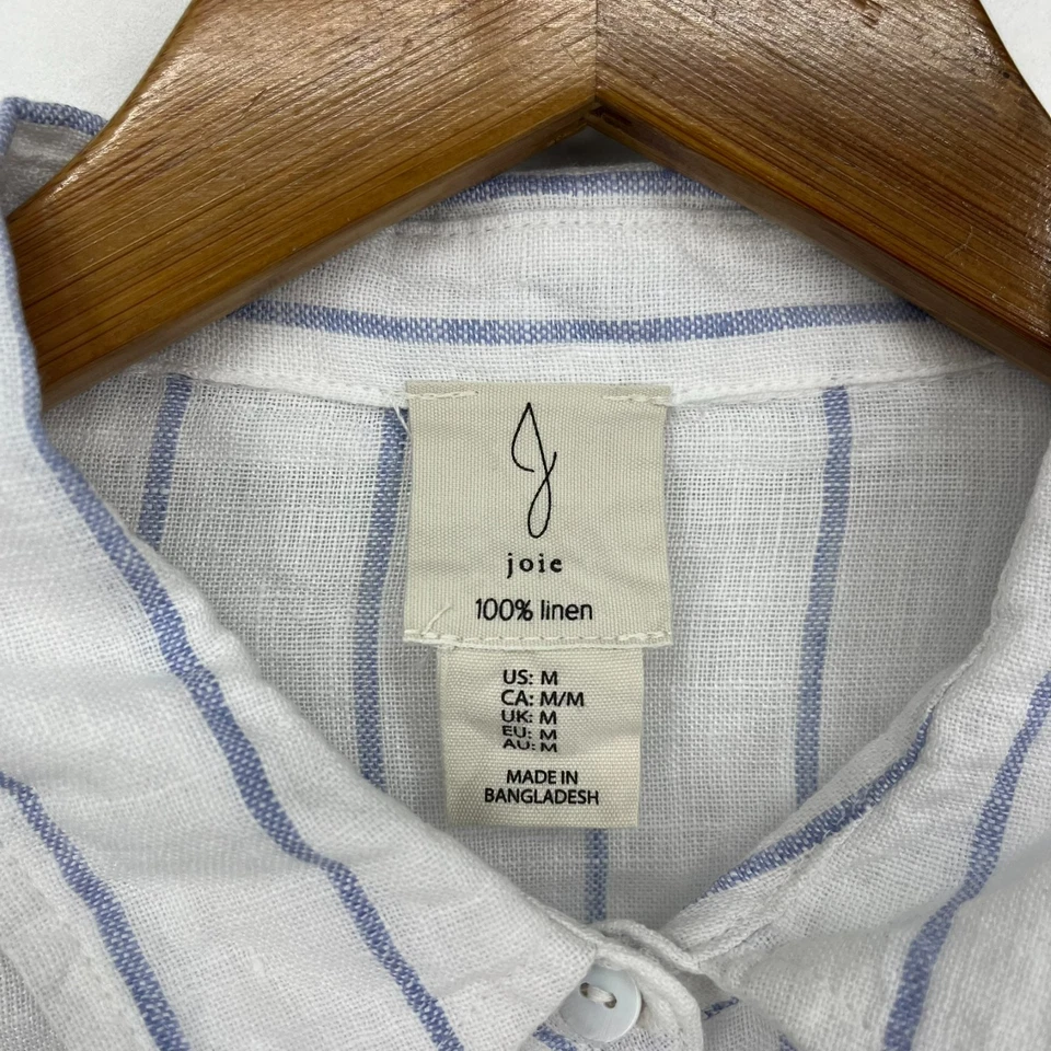 Camisa Joie manga larga con botones para mujer talla M blanca a rayas 100 % lino Foto 4 de 4