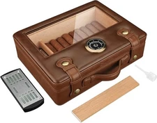 Large Cigar Humidor, Holds approx 50 Sticks, Hygrometer, Glass Top, Gift For Men