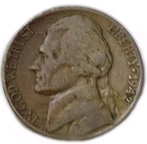 1942 P Jefferson Nickel Five Cent Coin-Medium Wear Monticello Reverse