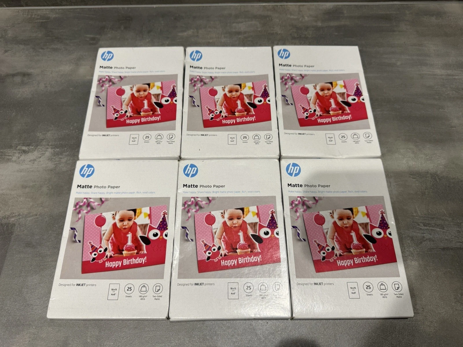 6x Genuine HP Matte Photo Paper 180g/m2 10x15 cm 25 Sheets Brand New
