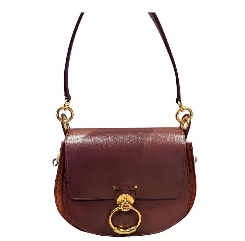 Chloe Tess 2way Handbag Shoulder Bag Small Brown Leather Italy Auth Italy