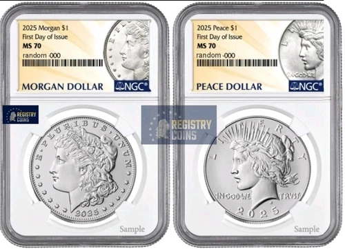 2025 Morgan Peace Silver Dollar Set NGC MS70 First Day of Issue FDI  %