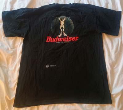 Vintage Budweiser 90s Busch Ferret Weasel Frog Beer Double Sided T