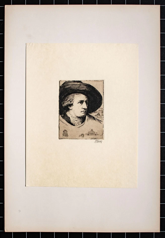 Bruno Héroux nach Tischbein Johann W Goethe Porträt sign Radierung Anfang 20 Jh - Bild 2 von 3