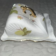 Vintage Cheese Wedge Butter Keeper Flowers Butterflies Porcelain