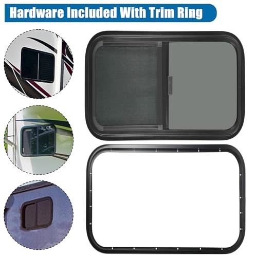 OUTPRIZE 2 Pack Horizontal Sliding RV Window with Net Screen and Trim Ring