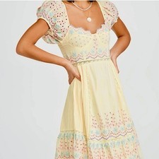 LoveShackFancy NWT Magena X Free People Yellow Floral Cotton Eyelet Midi Dress 4
