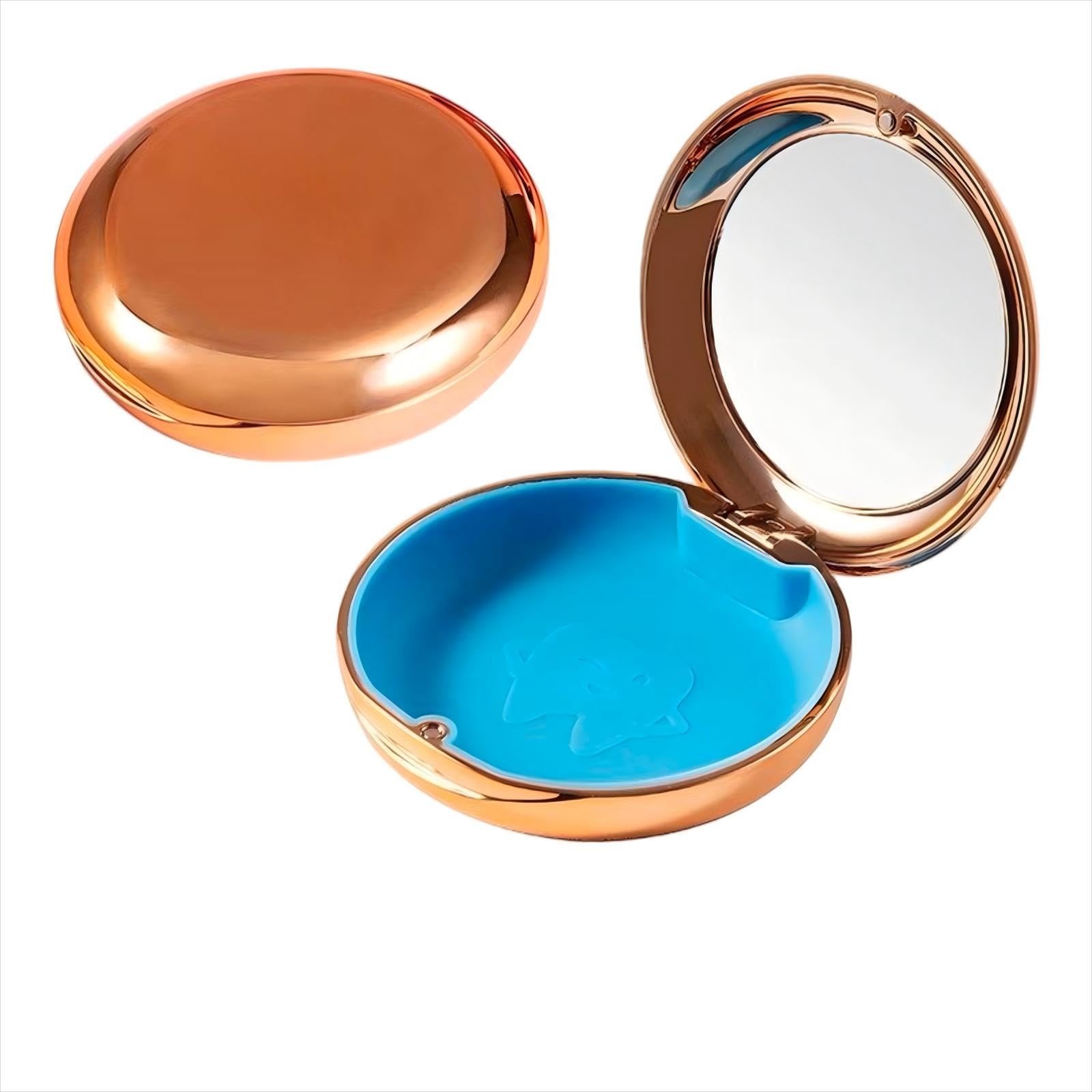 Boite a dentier nomade pour voyage avec miroir intégré couleur argent