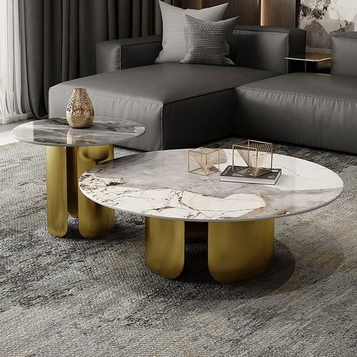 Amina nesting coffee table set gold sintered stone | eBay UK