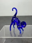 Vintage Hand Blown Art Glass Cat Figurine Blue Murano Style Whimsical MCM Decor