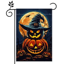 Halloween Jack O Lantern Garden Flag for Outside 12x18 Inch Double Sided Burlap