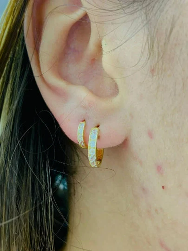 Double Piercing Huggies Hoop CZ Stones Earrings Womens Girls 14K Gold Argollas - Bild 5 von 10