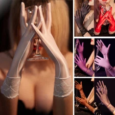 Women Sexy Silky Ultra Thin Lace Short Gloves Transparent Stretch Finger Mittens