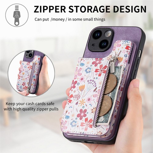 For iPhone 16 Pro Max 14 13 12 11 XR XS 15 + Cute Floral Zipper Wallet Card Case - Picture 20 of 59