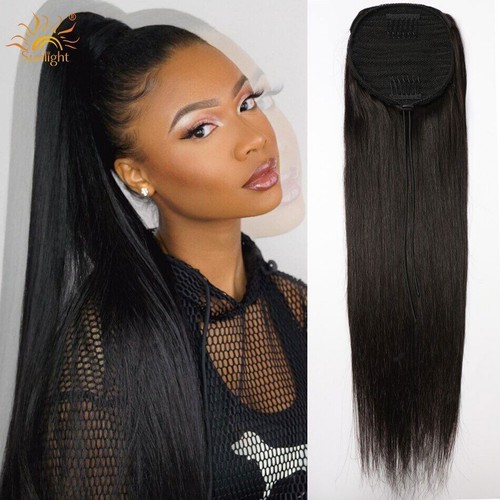 Kinky Straight Drawstring Human Hair Ponytail Extension Remy Brazilian Hair - Picture 9 of 18