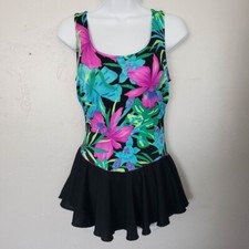 Union Made Vintage Women's One Piece Swimsuit Tropical Floral Skirt Colorful 6
