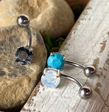 3pc Value Pack Stone Solitaire Surgical Steel Belly Ring Pierced Navel Naval