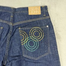 Vtg Y2K Baggy Jeans 34x32 Wide Leg Loose Skater Embroidered Back Dark Wash