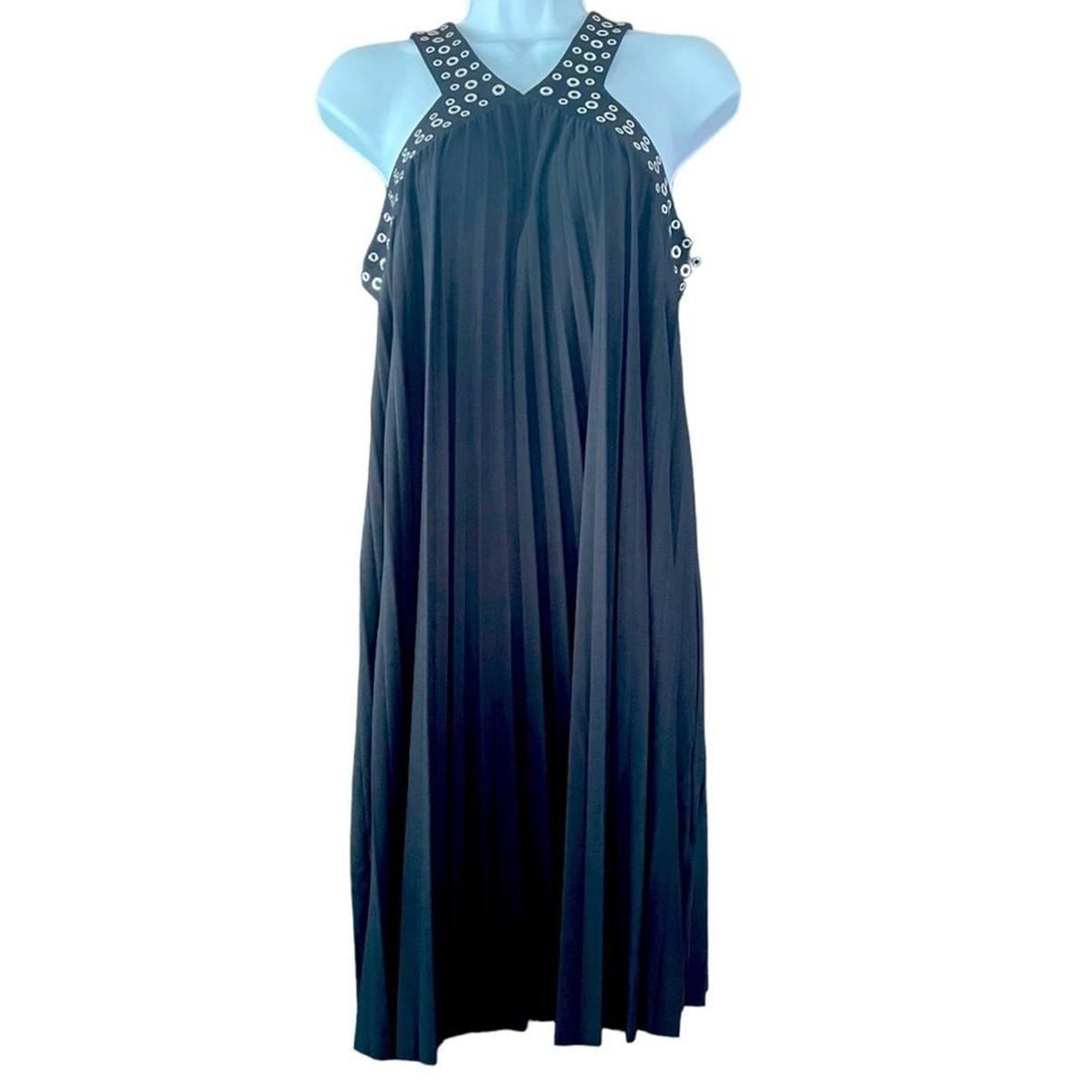 open lace back dress Double Belt Pleated Halter Dress