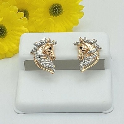 1.2 Ct Round Cut Simulated Diamond Horse Head Stud Earrings 14K Rose Gold Plated