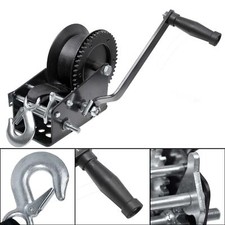 Heavy Duty Hand Winch 2 Gear Hand Crank 3500 lbs 33ft Webbing Cable Fit Boat/ATV