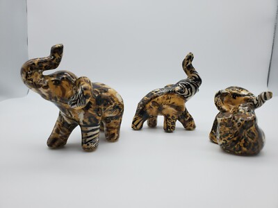La Vie Elephant Three Young/Baby Elephants Safari Patchwork Figurines
