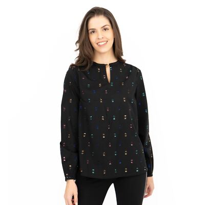 Seasalt Womens Blouse Top Black Violet Bank Golden Heyday Long Sleeve Collared