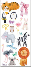 Violette Stickers 2 Sheets Baby Animals Bows Tiger Lion Hippo Zebra Bunny Koala