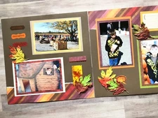 Autumn or Fall Scrapbook pages, Ready for 4 by 6 photos 2 pages 12 by 12 pumpkin