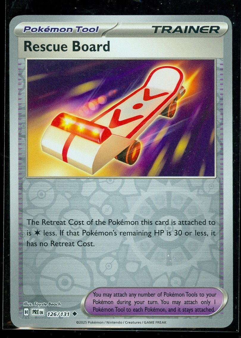 Pokemon RESCUE BOARD 126/131 Prismatic Evolutions Rev Holo - MINT