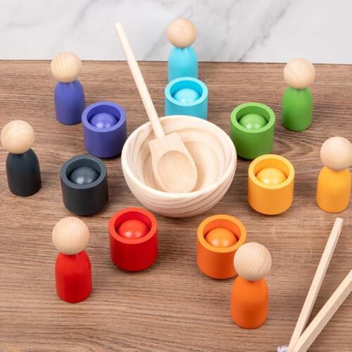 Bolas de madera en tazas Montessori clasificación de color preescolar juguete de aprendizaje G1 - Imagen 1 de 20