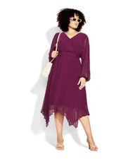 City Chic Romee Pleated Midi Dress In Mulberry Purple SZ 20 NWT 